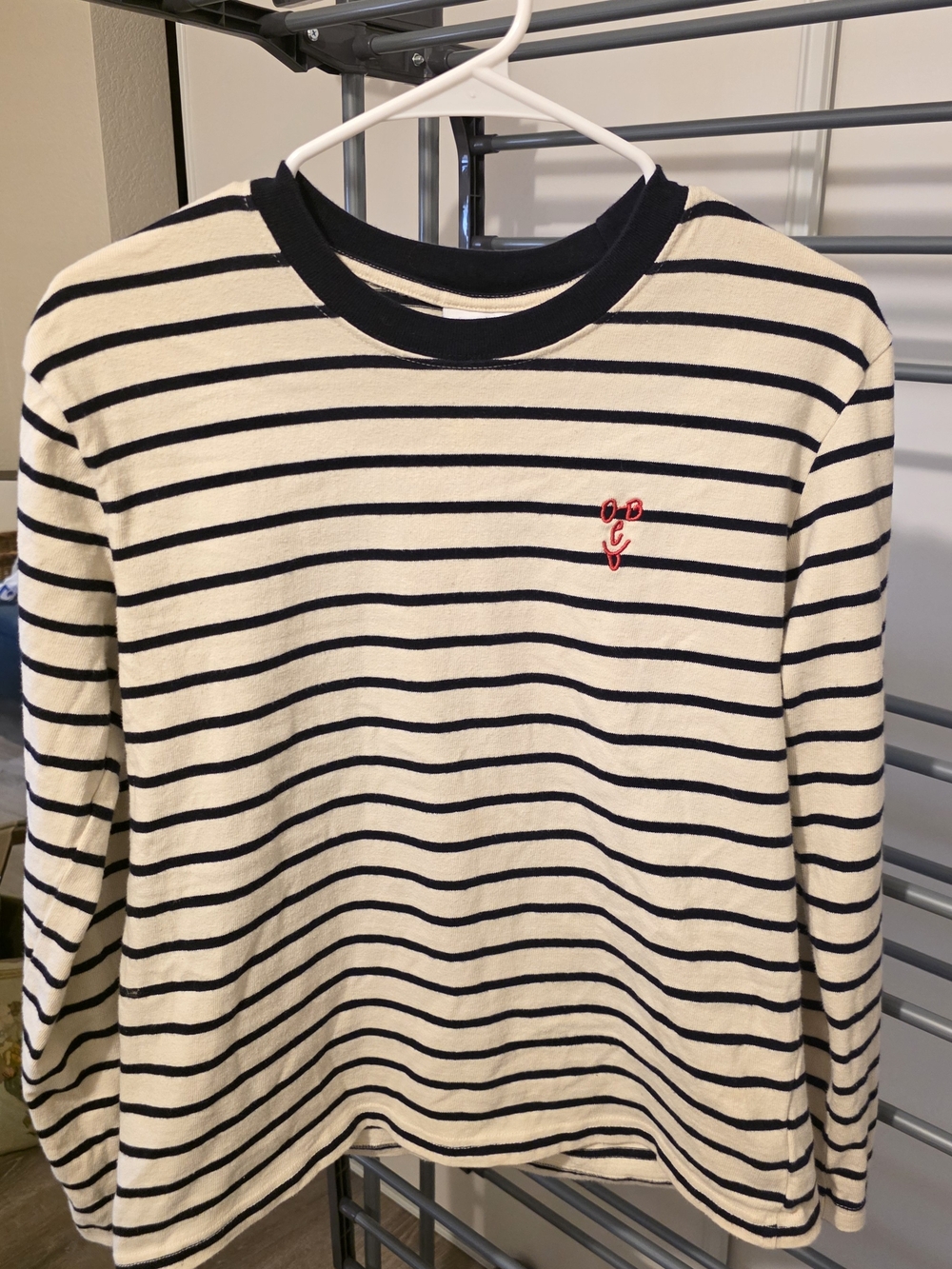 OBEY Striped Long Sleeve Tee in Cream & Black Size Small